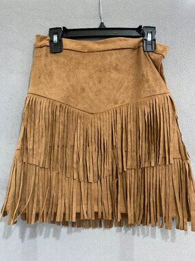 Tween Diva Brown Suede Fringe Skirt Size 14 Boho Western Festival Style